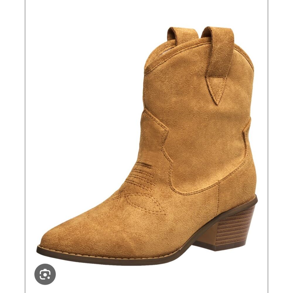 French Connection Mustard Tan Suede Western Ankle Booties